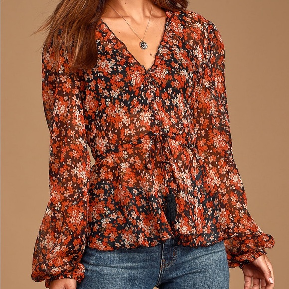 Lulus Tops - NWT Lulu’s Floral Sheer Long Sleeve Blouse